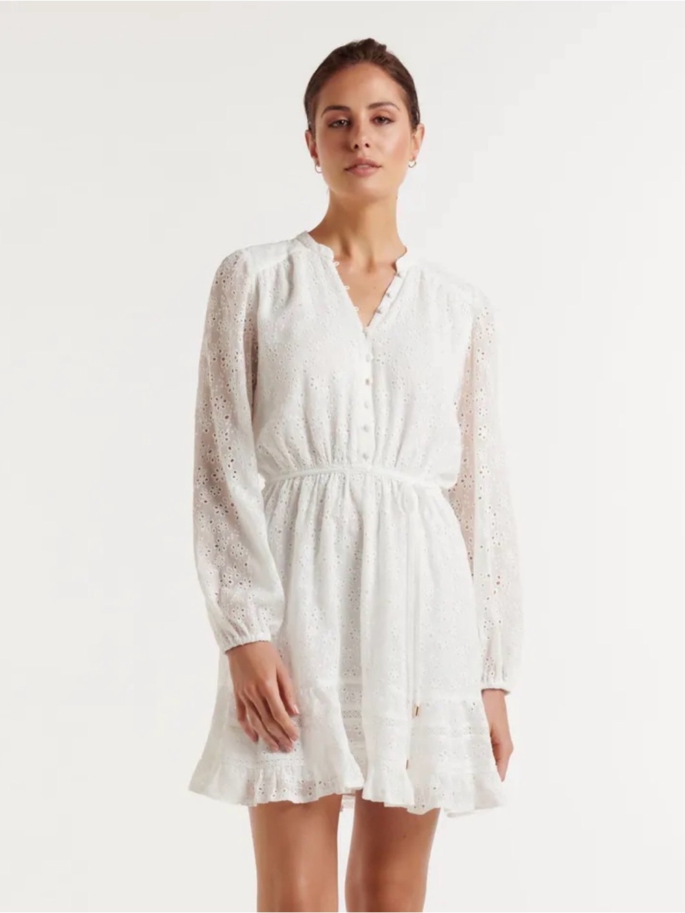 Ever New Katrina Lace Skater Mini Dress White Eyelet | Size 6 Summer Cottagecore